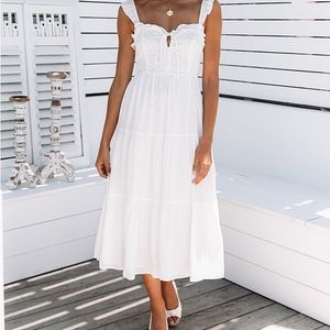 Vintage SIMPLE RETRO MIDI DRESS WHITE / Size S